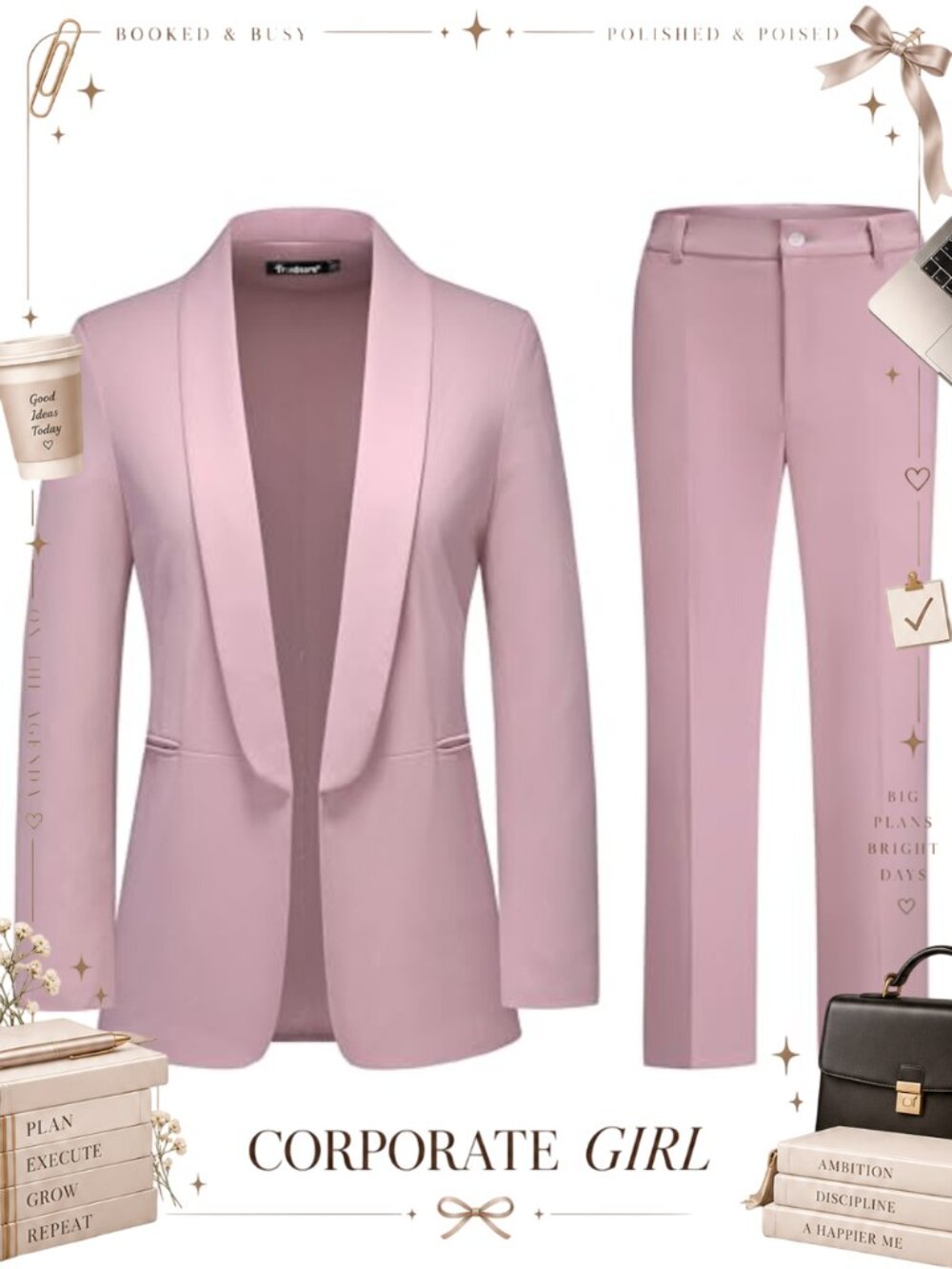 Longline Shawl Collar Blazer & Pant Suit Set Business Casual